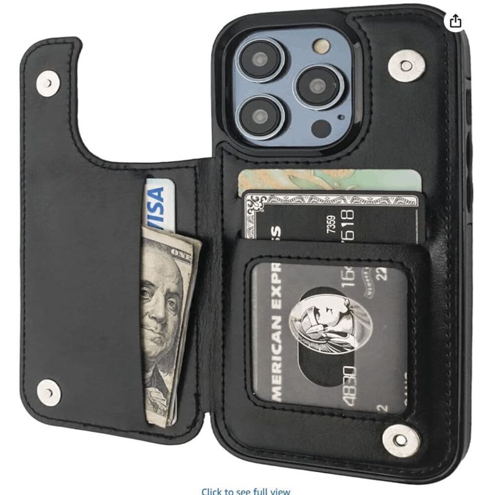 iPhone 14 Pro Wallet Case with Card Holder, PU Leather Kickstand Card Slots Case